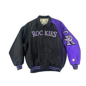 Vintage Starter Diamond Colorado Rockies Jacket L Black Purple USA MLB Satin 90s